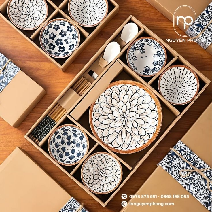 Mẫu hộp carton sóng bồi giấy kraft đựng gốm sứ